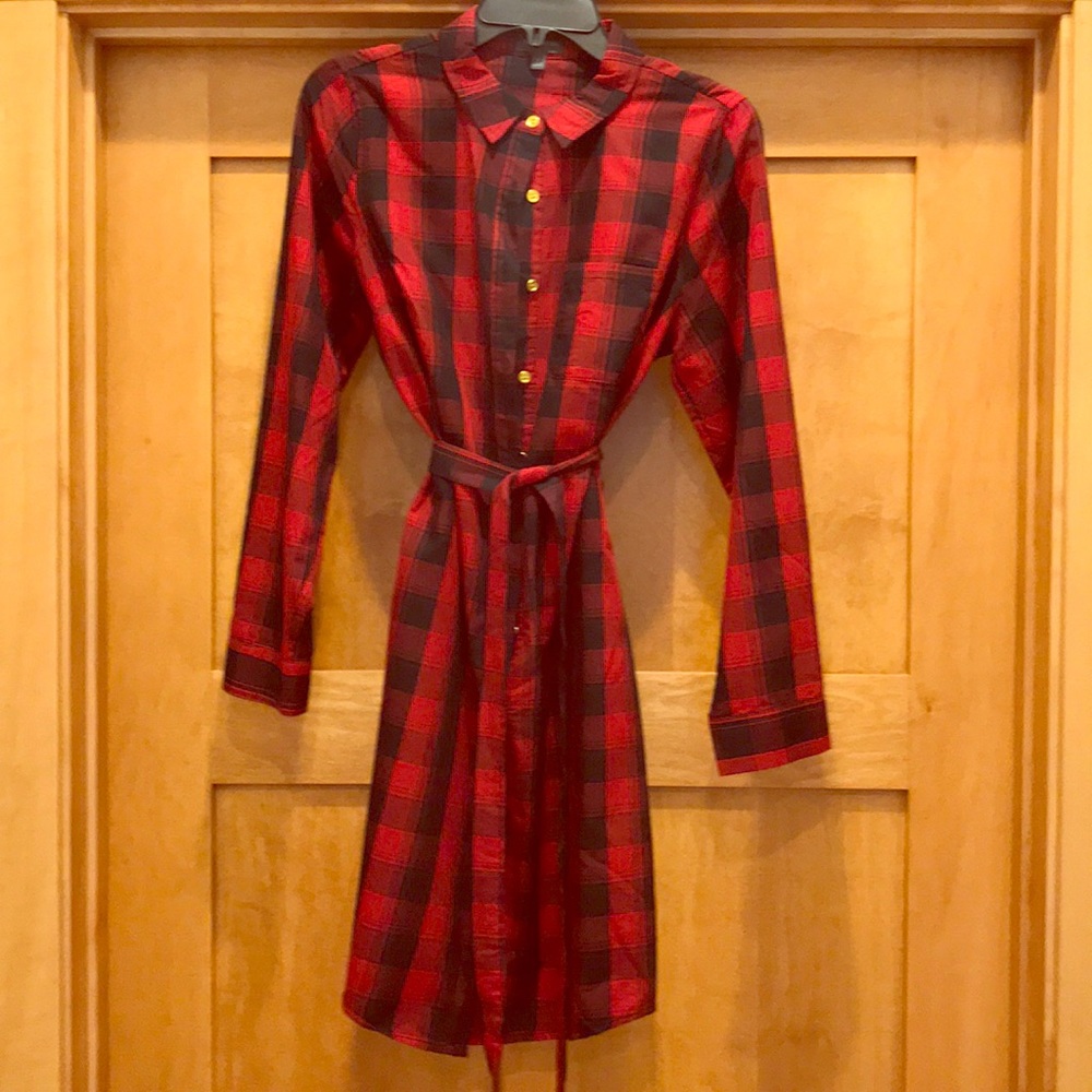 The Limited buffalo plaid self belt shirt dress